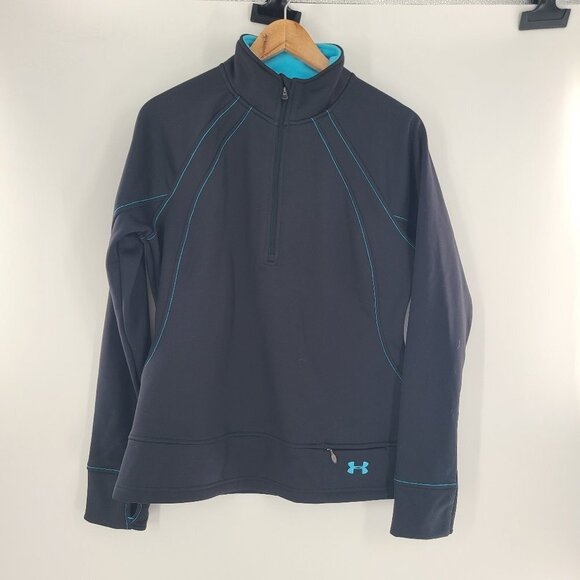 Under Armour 1/4 Zip Pullover Athletic black‎ teal Size Large L Semi-Fitted - Picture 8 of 8
